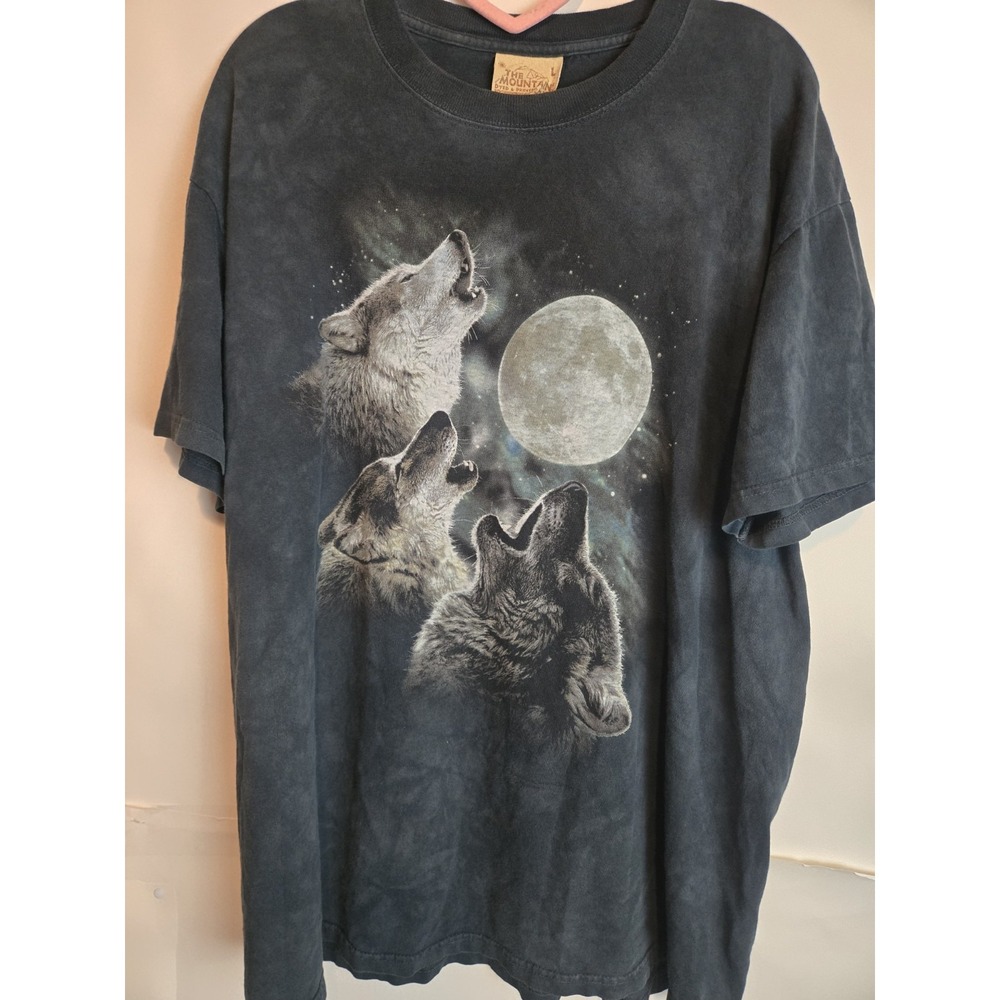 Vintage Y2k The Mountain Wolves Howling At The Moon T-shirt Sz Lg Leather Tag